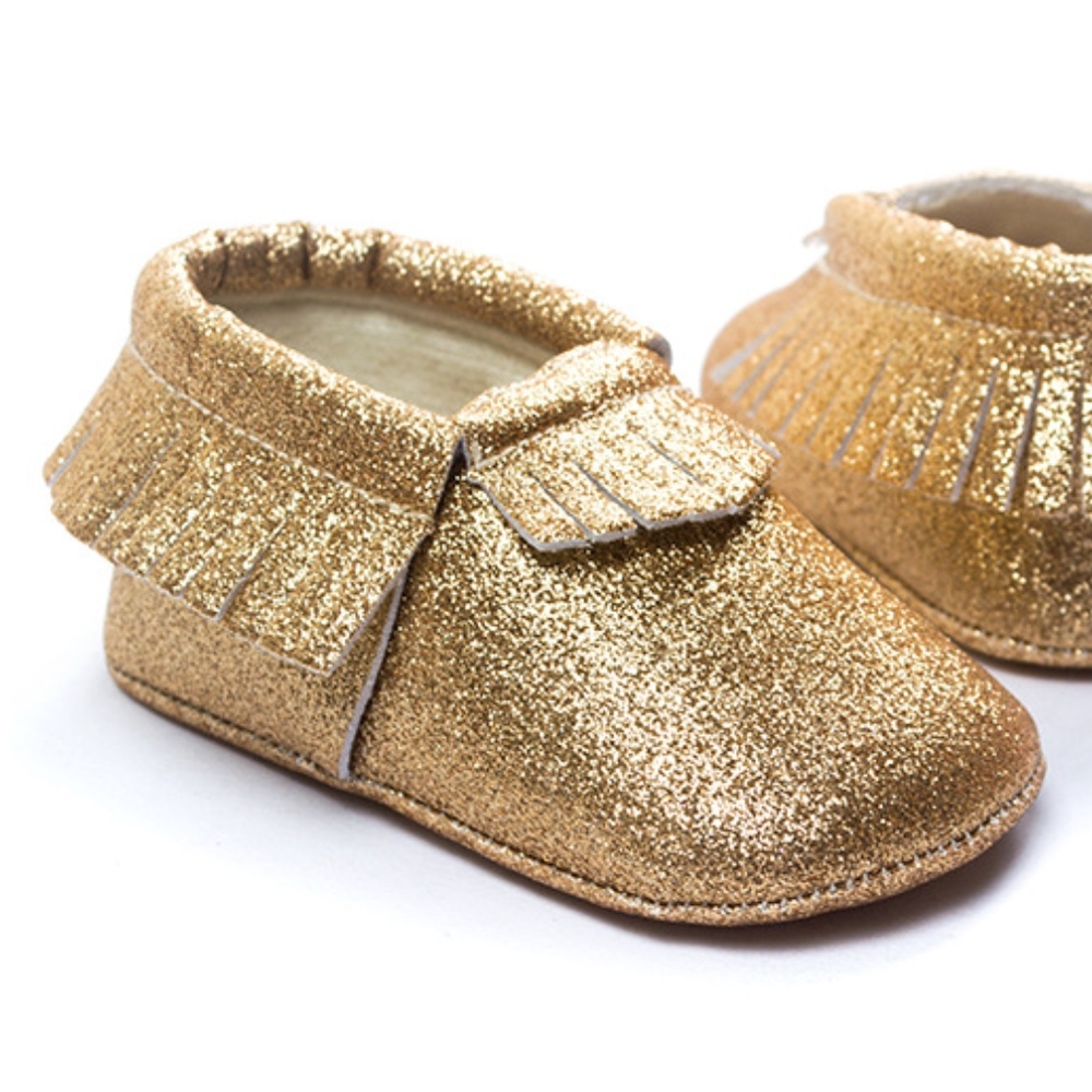 ❣️5 for $25 Gold Glitter Soft Sole Baby Moccasins